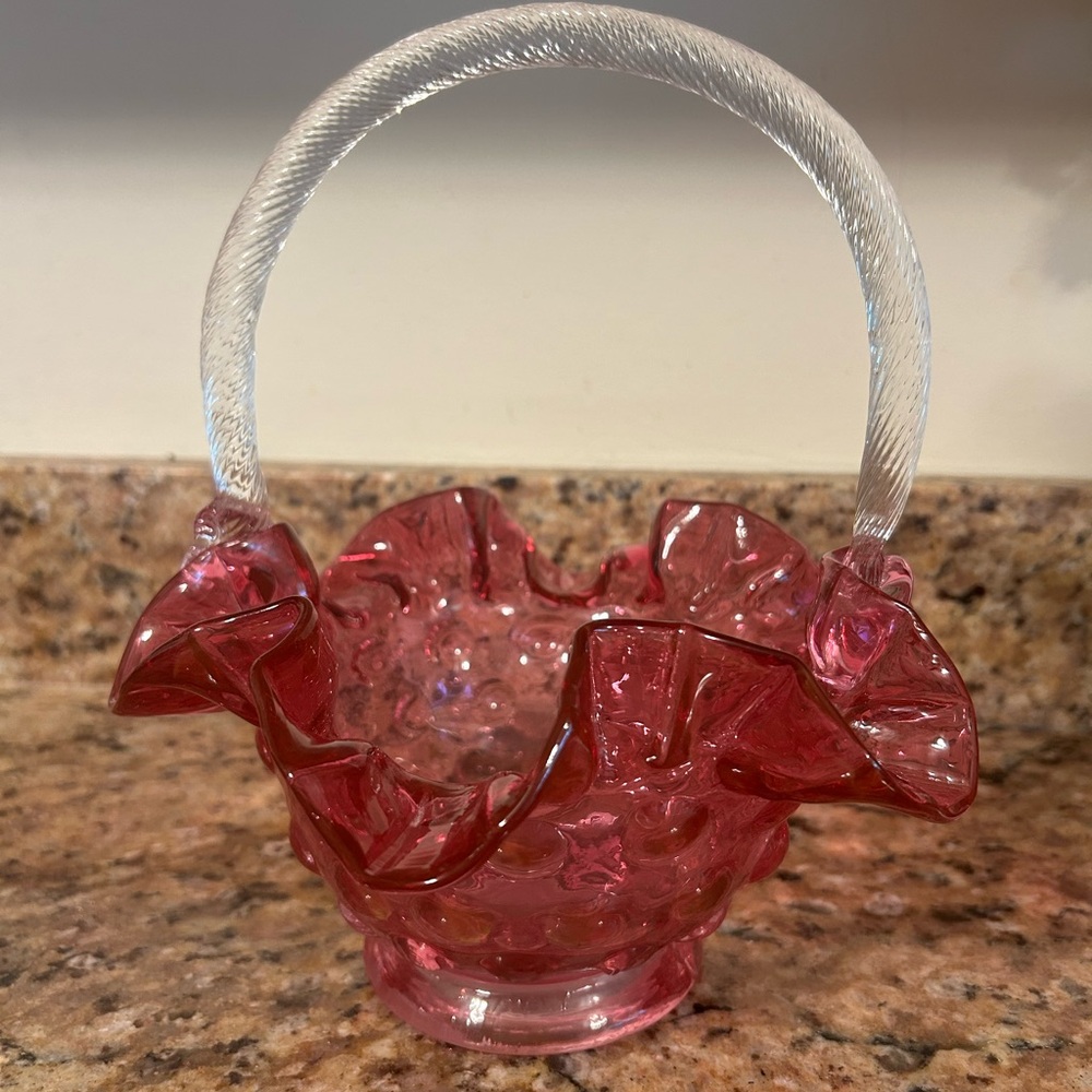Fenton Large Cranberry Knob Glass Basket